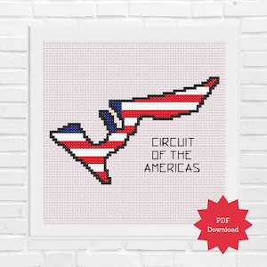Formula 1 United States Grand Prix Cross Stitch Pattern, F1 COTA Circuit of the Americas Track, Instant PDF Printable Download