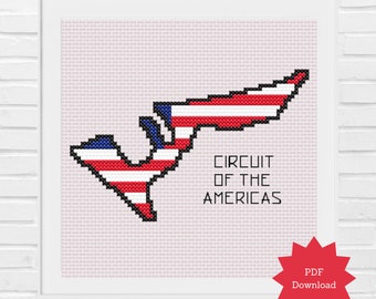 Formula 1 United States Grand Prix Cross Stitch Pattern, F1 COTA Circuit of the Americas Track, Instant PDF Printable Download