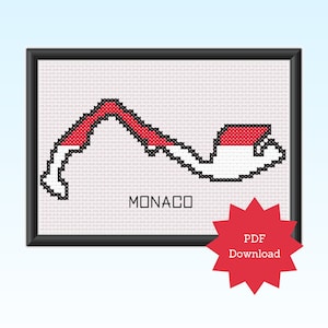 Formula 1 Monaco Grand Prix Cross Stitch Pattern, F1 Monaco Track Instant PDF Printable Download