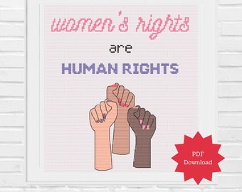 Feminist Cross Stitch Pattern - Women's Rights are Human Rights - Instant PDF Printable Download