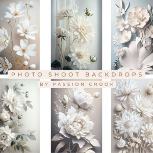 Neutral Floral Digital Backdrops Bundle Maternity Backdrop Overlays Studio Backdrop White Overlays Fine Art Textures Photoshop Overlays 6pk