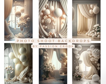 Eleganckie Tło Pokoju Balonowego Cyfrowe Pobieranie Tekstury Nakładania Fotografii Kwiatowe Neutralne Tło Sesja Ciążowa Boudoir Photoshop Composite