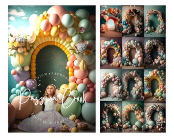 Tło balonu wielkanocnego Cyfrowe pobieranie zdjęcia Tło sezonowe Sesja ciążowa Obraz Kolorowe tło Photoshop Composite 25 sztuk