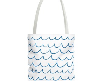 Bolsa de mano blanca con ondas azules