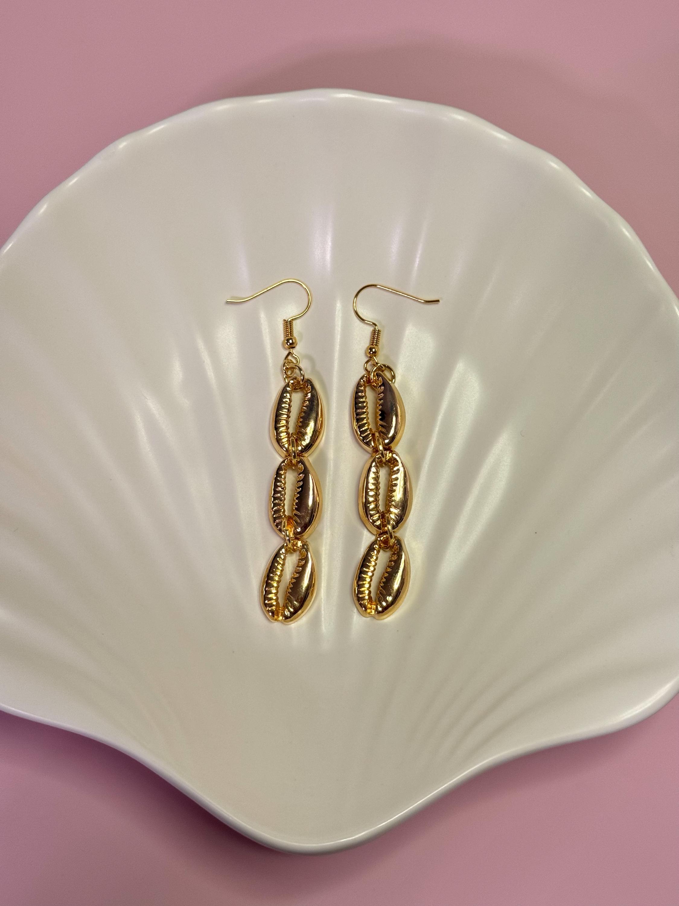 Orecchini Pendenti A Forma Di Conchiglia Ciprea - Gioielli Estivi Per Donne E Ragazze - Color Oro