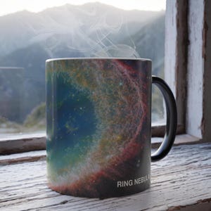 Color Changing Ring Nebula Coffee Mug: Space Lover Gift, Astronomy Heat Reveal Mug, Galaxy Starry Sky Drinkware, Science & Space Cup