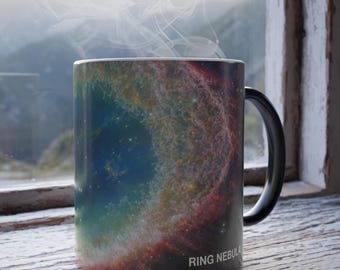 Color Changing Ring Nebula Coffee Mug: Space Lover Gift, Astronomy Heat Reveal Mug, Galaxy Starry Sky Drinkware, Science & Space Cup