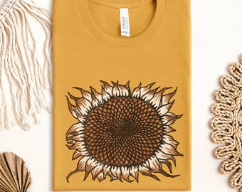 Camiseta vintage de girasol: camiseta floral botánica, regalo para jardineros, camiseta gráfica para amantes de las flores, camiseta de jardín estilo cottagecore, top inspirado en la naturaleza.
