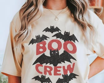 Camiseta Boo Crew de Comfort Colors®, regalo de Halloween para amantes de los murciélagos, camiseta de murciélago de Halloween, temporada espeluznante, camiseta de Halloween para mujer, camisetas con gráficos de otoño