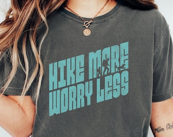 Hike More Worry Less Shirt: Topography Map, Outdoor Tee, Hiking Graphic T-Shirt, Adventure Nature Lover Shirt, Camping & Trail Gift Tee