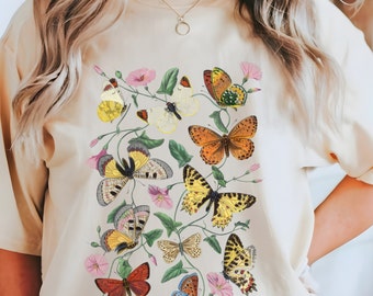 Vintage Butterfly Shirt Cottagecore Floral Comfort Colors Tee with dreamy nature vibes, perfect gift for butterfly lovers & cottagecore fans
