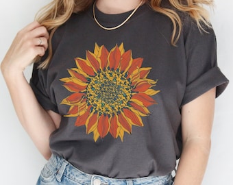 Maglietta con girasole acquerello: maglietta floreale botanica, maglietta con colori confortevoli, maglietta grafica per amanti dei fiori, maglietta ispirata al giardino, maglietta regalo con tema natura