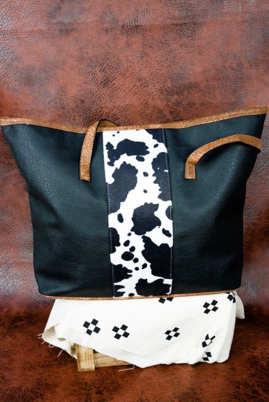 Cow Print Neoprene Tote with Stripes – Old Skool Boutique