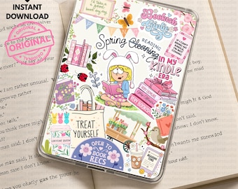Spring Bookish Kindle Insert, Bookish Girlie Collage, In My Kindle Era,Pink Coquette Reading Aesthetic