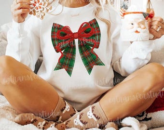Coquette Bow Christmas Plaid Png, Preppy Merry Xmas Sublimation, Merry png, Holiday clipart