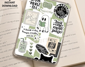 Reading Ghost Kindle Insert, Clear Case Insert, Book Lover Aesthetic Collage,Bookish Sticker,Halloween Reading Accessories, Paperwhite