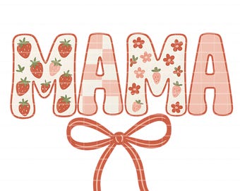 Retro Mama Strawberry Floral PNG, Trendy Spring Design (Digital Download)