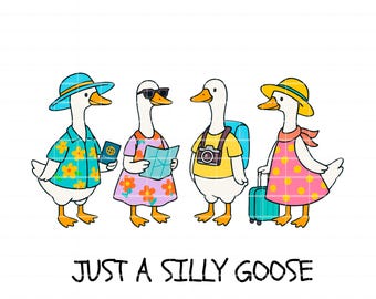 Silly Goose Summer Travel PNG, Retro Vacation Clipart (Digital Download)