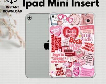 Pink Book Girlie iPad Clear Case Insert, Coquette Romance Reader Collage, Cute iPad Mini Back Cover Printable