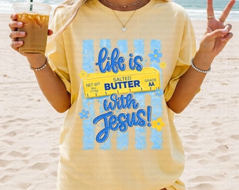 Life Is Butter With Jesus PNG, Christian png, Spring png, Stripes png, Viral png, Jesus Love You png, Trendy Short png