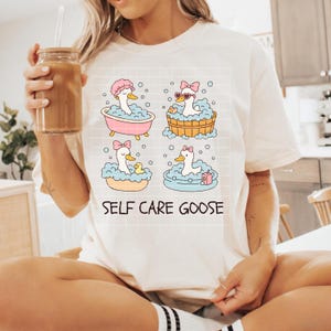 Self Care Goose PNG – Funny Silly Goose Digital Download, Meme Clipart, Sublimation File for Shirt, Mug, DIY Crafts, Trendy PNG