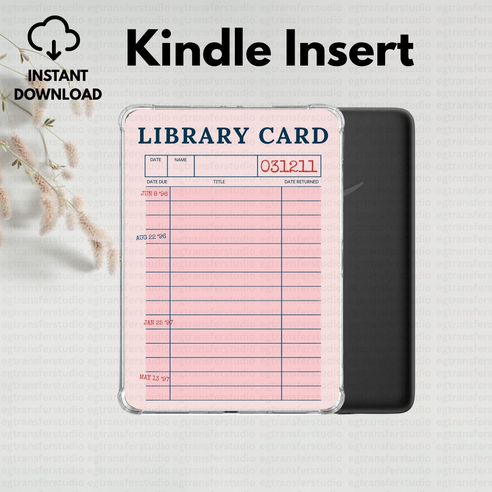 Library Card Kindle Insert | Pink Bookish Paperwhite Design - Etsy