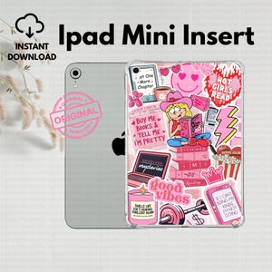 May include: A clear iPad Mini case insert with a pink and white design. The insert features a cartoon girl reading books, hearts, lightning bolts, and the text "Hot Girls Read". The words "Ipad Mini Insert" are at the top.