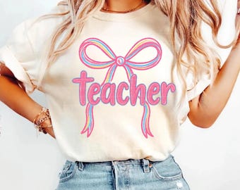 Pink Coquette Teacher PNG, Retro Teacher Clipart (Digital Download)