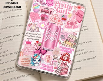 Girly Pop Kindle Insert, Pink Bookish Collage Cover, Cute Coquette Kindle Paperwhite Insert, Bookish Baddie Digital Download