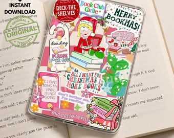 Lizzie McGuire Bookish Christmas Kindle Insert, Retro Holiday Reading Collage PNG, Kindle Insert Paperwhite, Kindle Stickers,Cozy Book Club