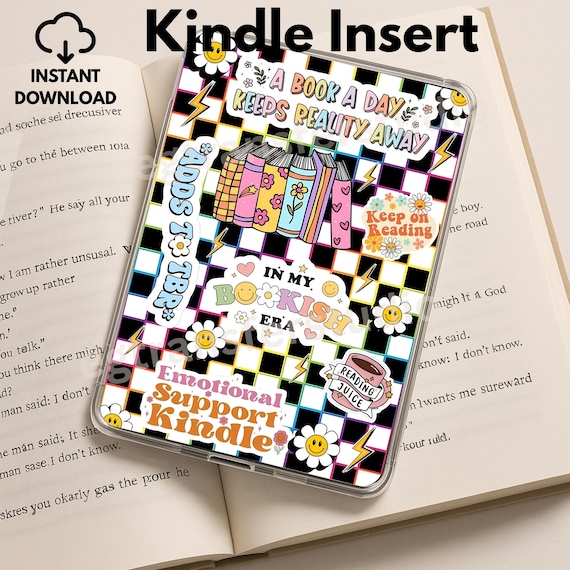 Retro Book Lover Kindle Insert, Bookish Era Stickers, Colorful Aesthetic Books, Redmading Quote Decor, TBR Addict Gift, Cute Kindle Case