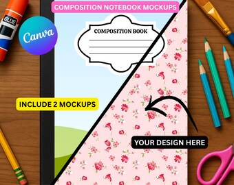 Composition Notebook Cover Mockup, Canva-Friendly (7.5x9.75)