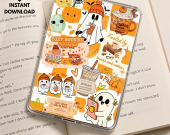 Fall Bookish Kindle Insert, Halloween Ghosts, Pumpkins (Digital Download)