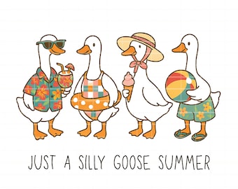 Funny Goose Family Summer PNG, Retro Clipart (Digital Download)