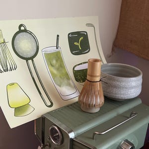リソグラフアートプリント - キッチンやコーヒーカート用の抹茶ラテの作り方