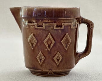 Vintage Monmouth Stoneware Pitcher: Brown Diamond Pattern, USA