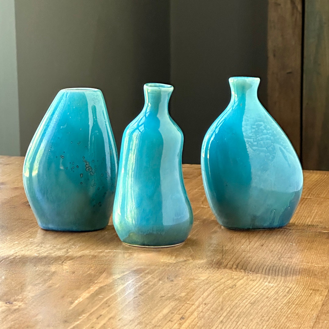 Vintage MCM Set of 3 Small Pottery Bud Vases With Unique Etsy