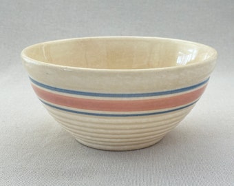 Vintage pink and blue stripe mixing bowl, Ovenproof 8 1/2" wide