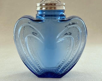 Vintage Blue Heart Glass Vase with Silver Frog, Romantic. Ships Fast!