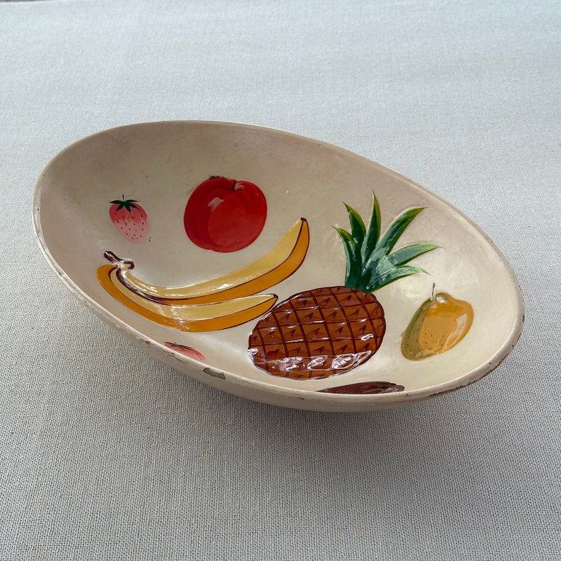 Vintage fruit bowl, handprinted colorful and fun image 2