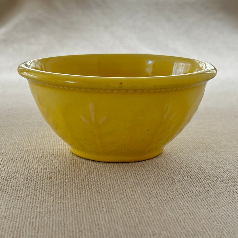 Vintage small yellow pottery bowl, dip or appetizer size. Unique design image 2