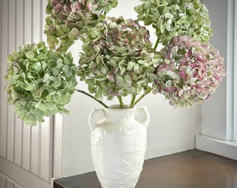 Real Dried Hydrangea Stems , Antique Green (Green / Pink) , Bunch of 5 Stems, Boho Bouquet , Crafts, Ships Carefully! Free Shipping!