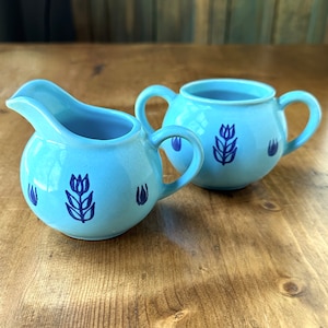 Vintage, Cronin Dutch Tulip, conjunto de açúcar e cremeira Bright Blue. Presente perfeito para MCM.