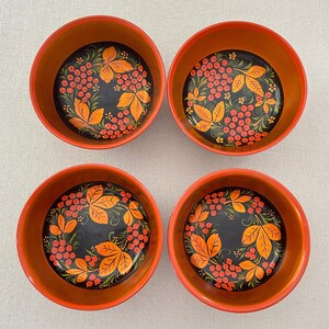 Vintage Wood Bowl Hand painted, Russian Folk style, Berries, floral and leaves , green, orange and red decor Ships Fast!