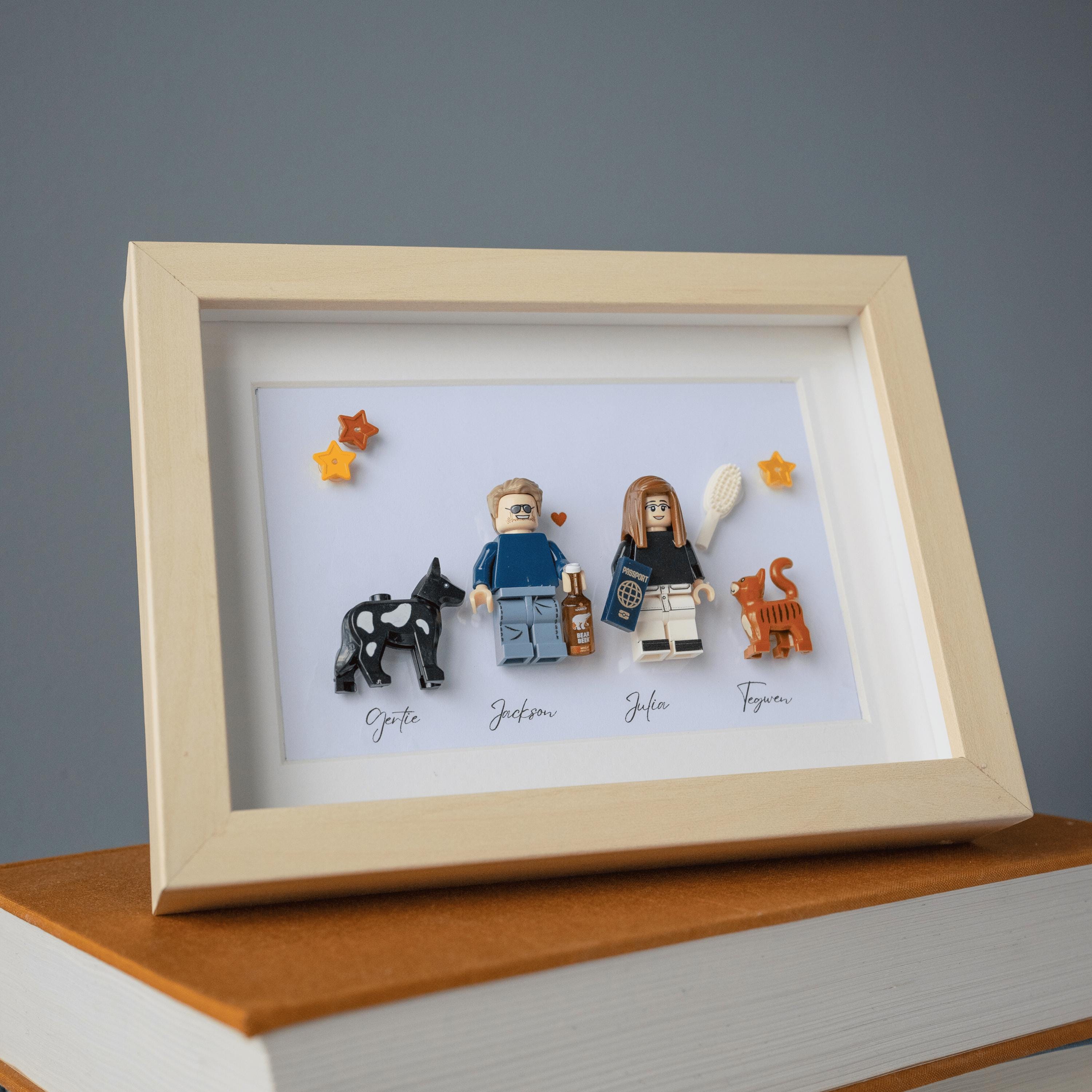 Custom Display Frame Minifigures - Lego Personalized Anniversary Gift, Keepsake Gift for Family & Couple, Customize Name, Unique Table Decor