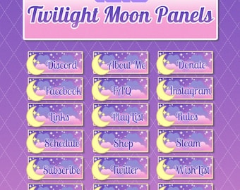 Cute Twilight Moon Twitch Panels / Purple Twitch Panels / Streamer / Kawaii / Pastel