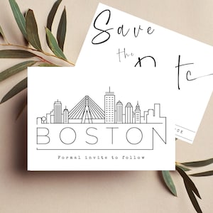 Skyline de Boston editable Guardar las fechas/ Guardar las tarjetas de fecha/ Boda en el paisaje urbano de Boston STD/Chicago, Nueva York, San Francisco, Boston/cualquier ciudad de EE. UU.