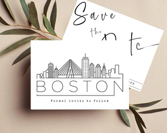 Bearbeitbare Boston Skyline Save the Dates | Save the Date Karten| STD Boston Stadtbild Hochzeit|Chicago,New York,San Francisco, Boston|jede US Stadt