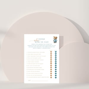 Nicht editierbar Teddybär Baby Shower Spiel | blauer Teddybär | oh Baby|kann kaum warten| rate mal wer Mama oder Papa|sofortiger Download PDF Datei|1 Spiel