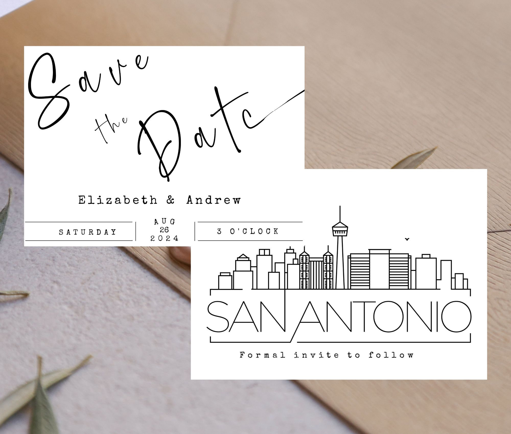 Editable San Antonio Skyline Wedding Save the Date Cardsave the Date ...